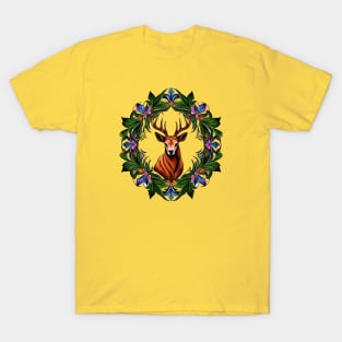 White-tailed Deer With Wildflower Michigan State Tattoo Art T-Shirt